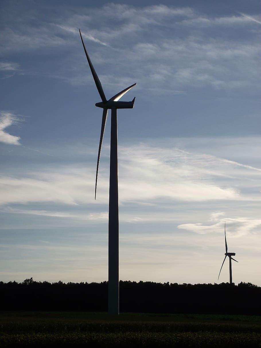 wind energy, sky, clouds, pinwheel, landscape, current, power generation HD wallpaper
