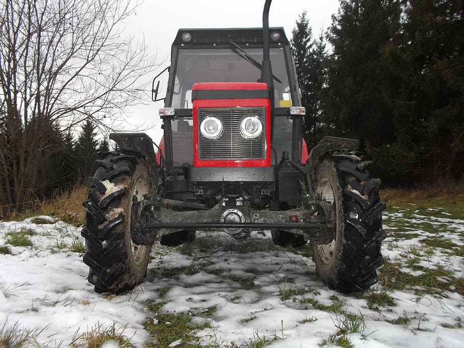 tractor, zetor, machine, tree, snow, winter, mode of transportation HD wallpaper