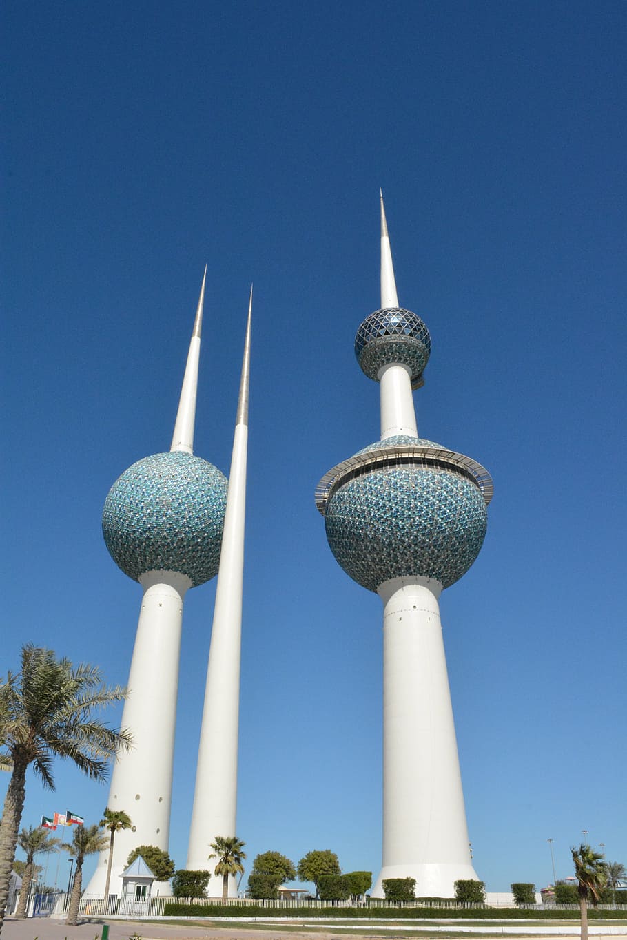 kuwait towers, landmarks, blue, cityscape, skyline, building, HD wallpaper
