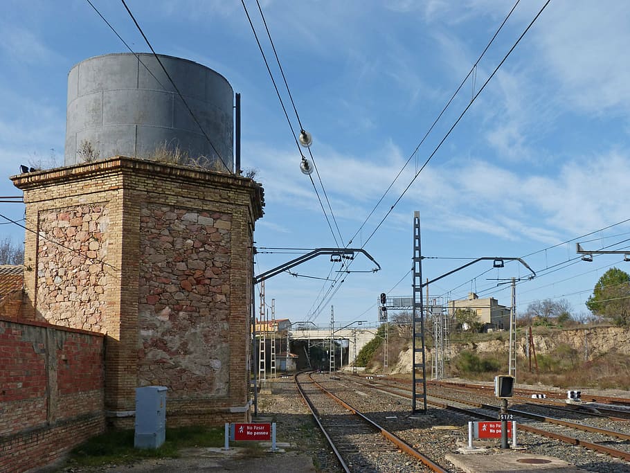 aguada, railway, station, pathways, tank, steam, sky, rail transportation HD wallpaper