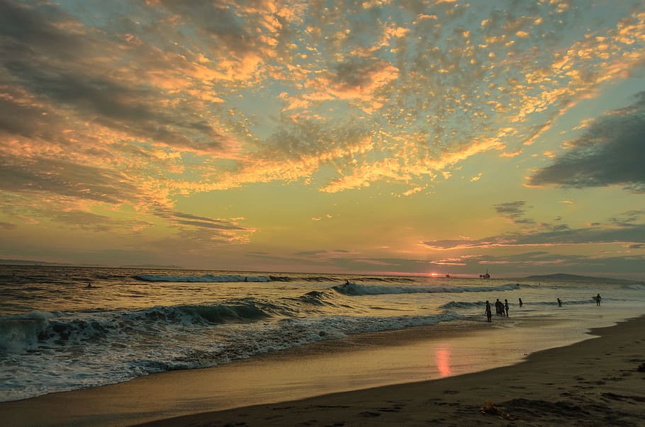 Sunset, Ocean, Sea, Horizon, sky, coastline, tranquil, seascape HD wallpaper