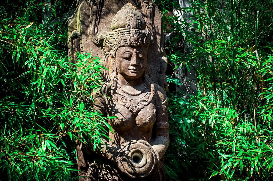 brown concrete Buddha statue in the forest during daytime, india