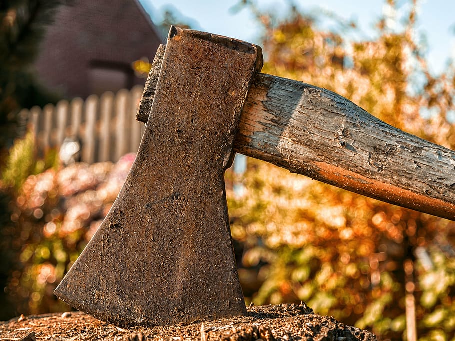 brown axe, hack, wood chop, tool, make wood, cases, work, hoe HD wallpaper