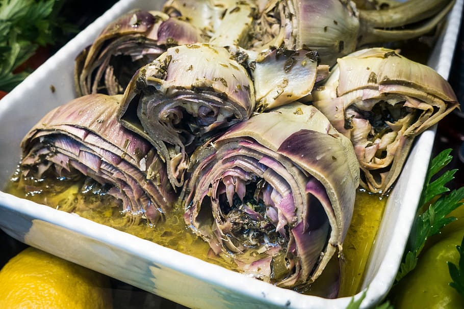 Marinated artichokes, healthy, food, seafood, freshness, fish HD wallpaper