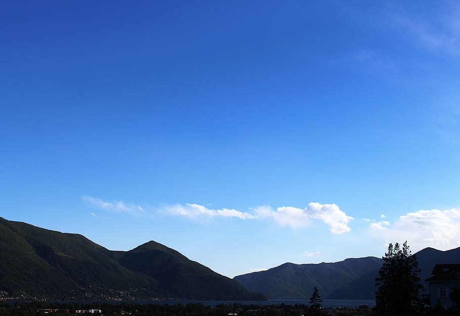 panorama, lake, lago maggiore, mountains, clouds, sky, locarno, HD wallpaper