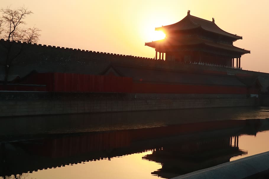 sunset, dawn, outdoor, twilight, water, sky, built structure HD wallpaper