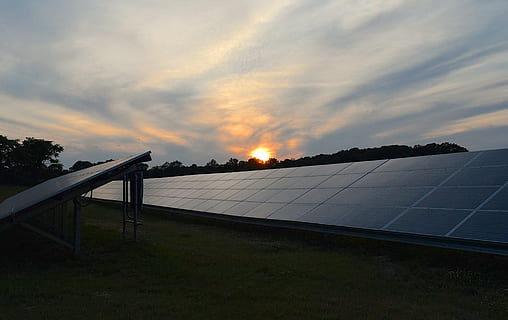 solar panels during daytime, Sunset, Clouds, sky, energy, power HD wallpaper