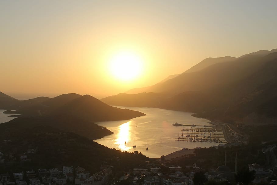 turkey, sunset, romantic, mountain, sky, water, scenics - nature HD wallpaper