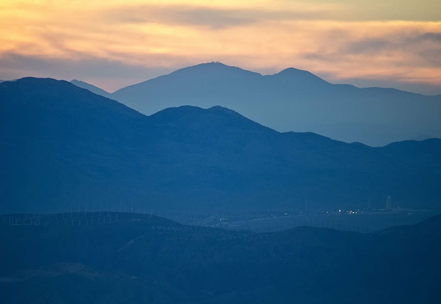 sunset, mountains, landscape, scenic, silhouette, sky, peaks HD wallpaper