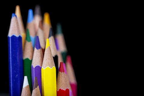 assorted-color color pencils, macro, take notes, course, to write HD wallpaper