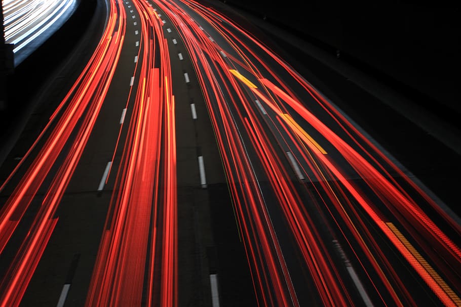 long exposure road photography, traffic, lights, tracer, taillights