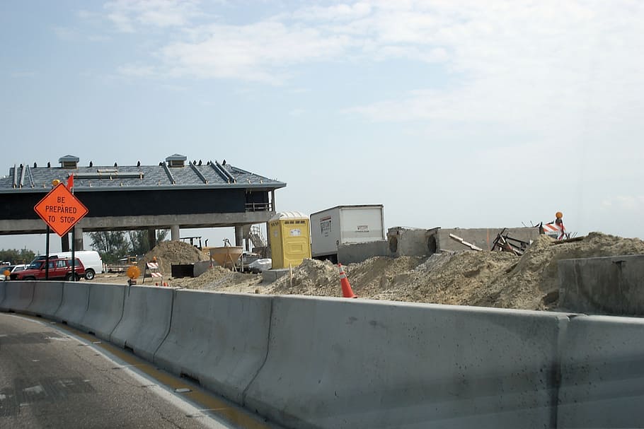 under construction, toll booth, progress, street, building HD wallpaper