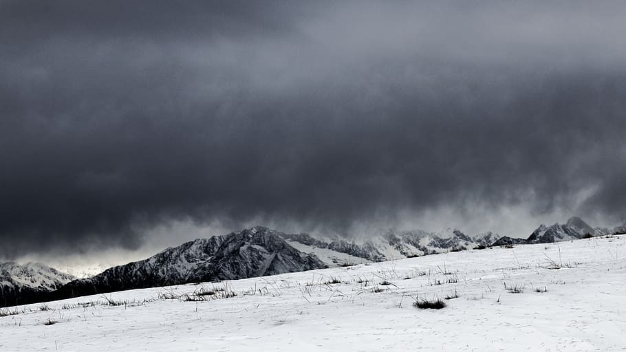 mountain, highland, dark, clouds, sky, summit, ridge, landscape HD wallpaper