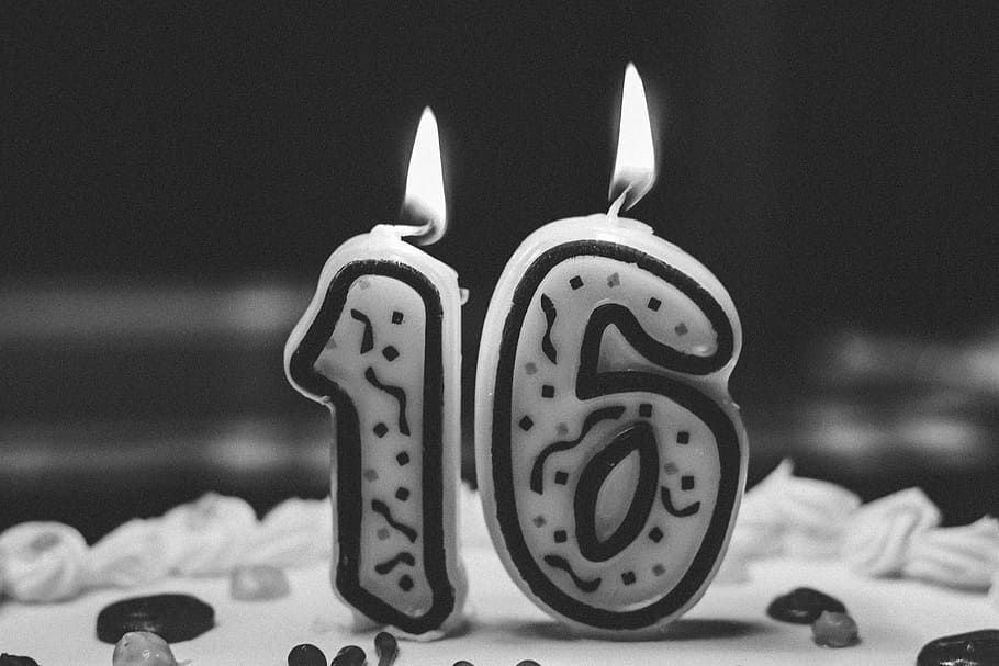 16 birthday candle, lighted candle on cake, flame, celebration HD wallpaper
