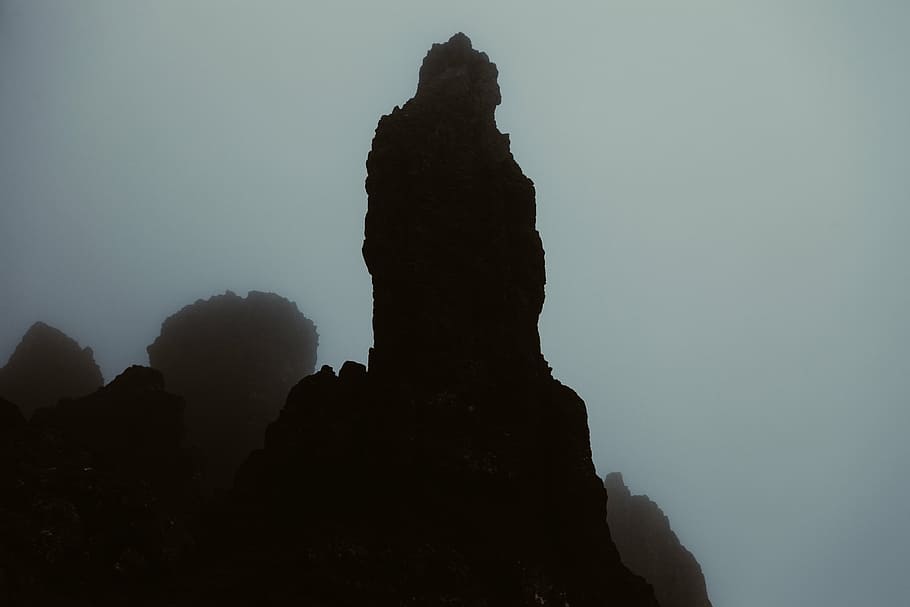cliff, dark, mountains, rocks, scotland, silhouette, stones HD wallpaper