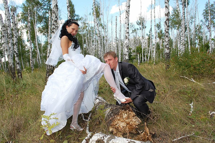 wedding, stroll, just married, nature, bride, wedding dress HD wallpaper