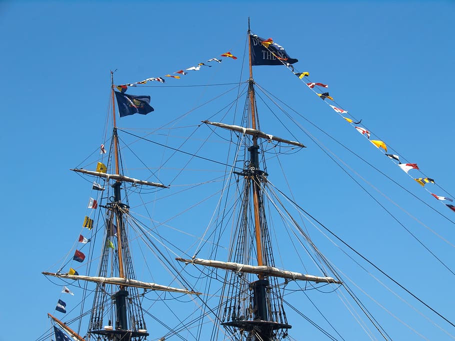 two-masted, pirate, navigation, blue sky, sailing Ship, nautical Vessel HD wallpaper