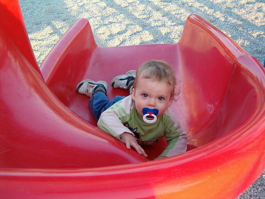 Slide, Toddler, Boy, Fun, park, toddler playing, spring, outdoors HD wallpaper