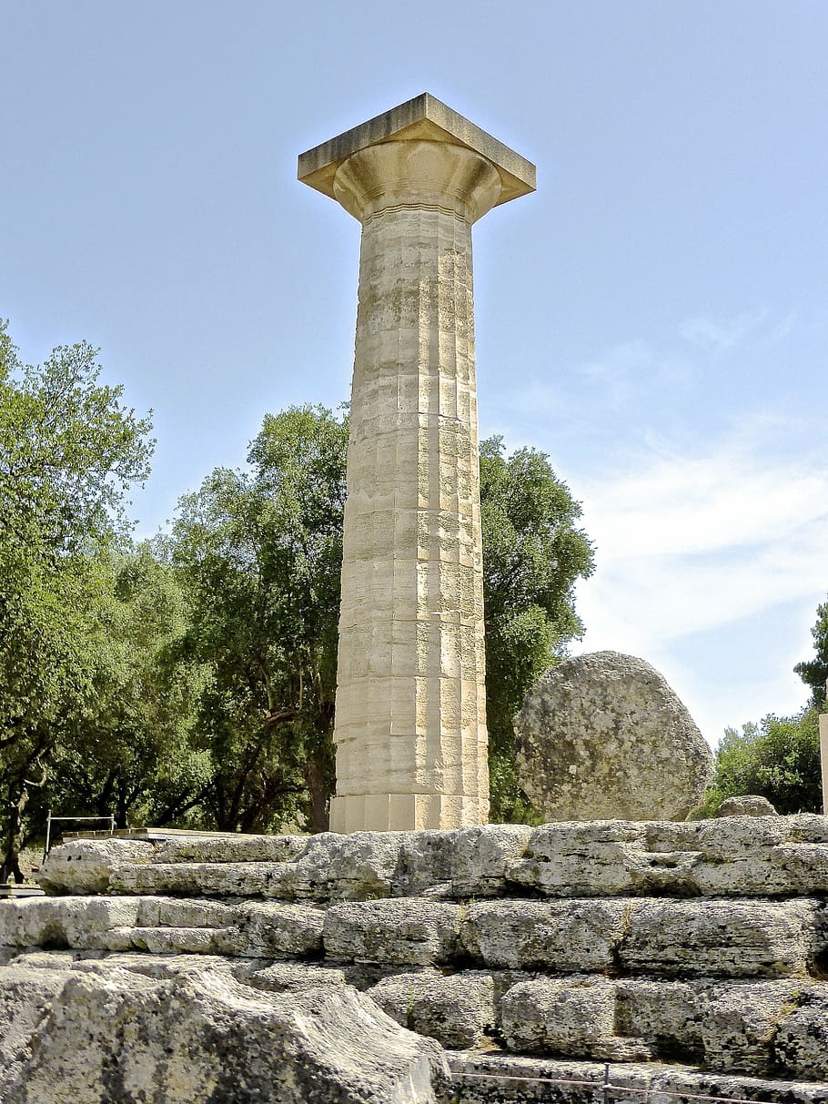 column, ruins, roman, stone, olympia, ancient, history, temple, HD wallpaper