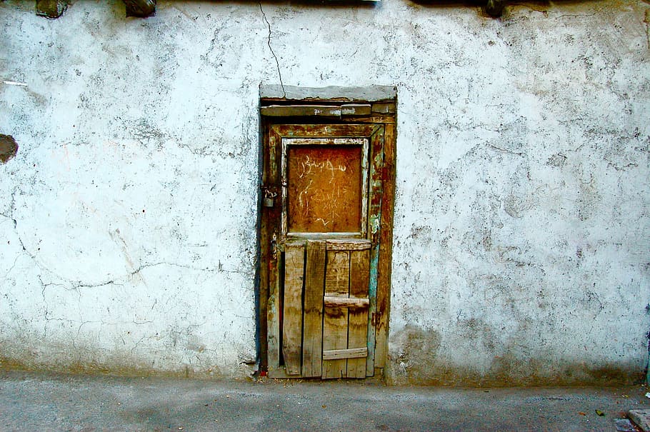 brown wooden door, old, rustic, wall, architecture, built structure HD wallpaper