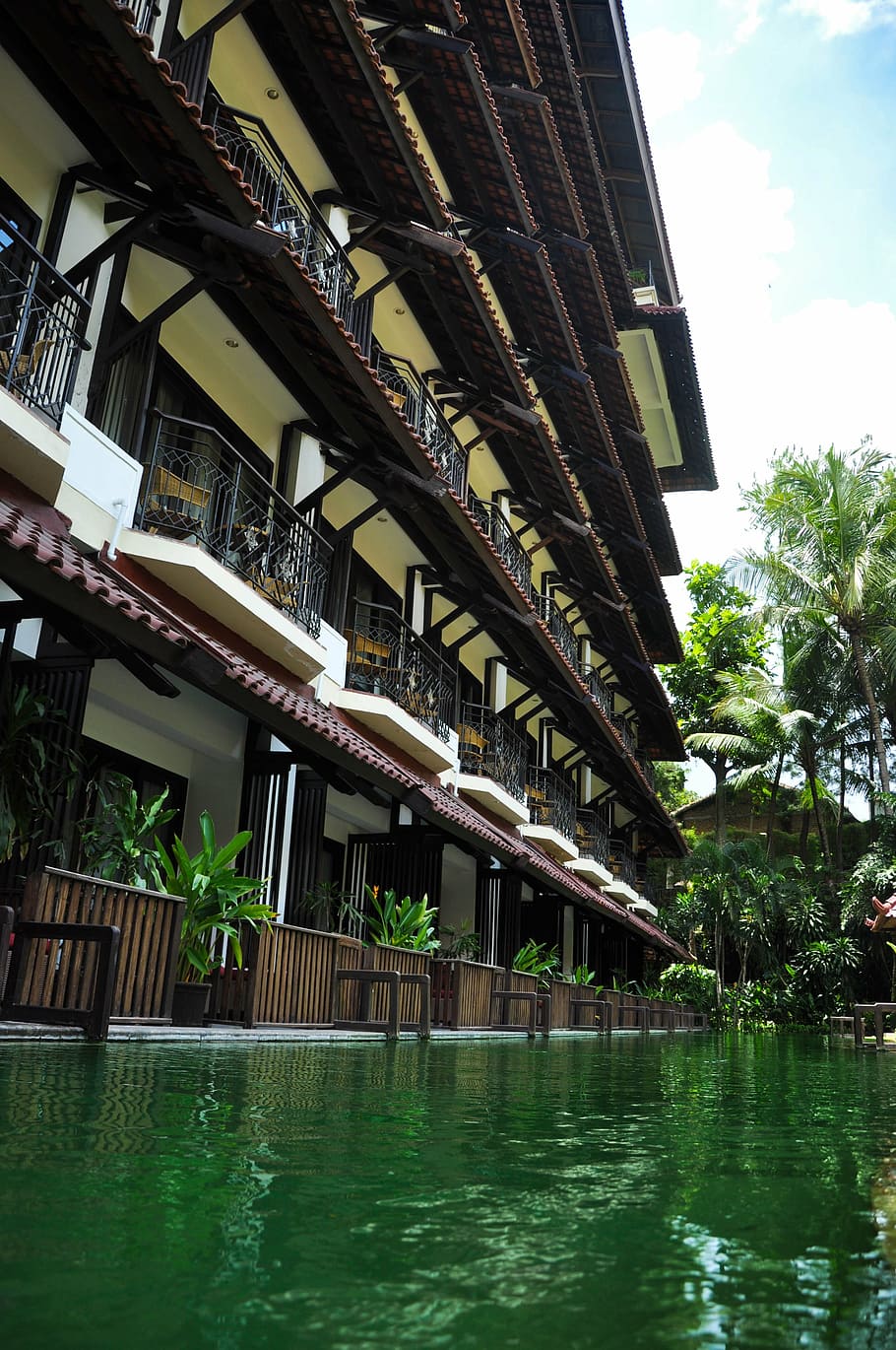 hotel, pool, pond, vacation, resort, swimming pools, relaxation HD wallpaper