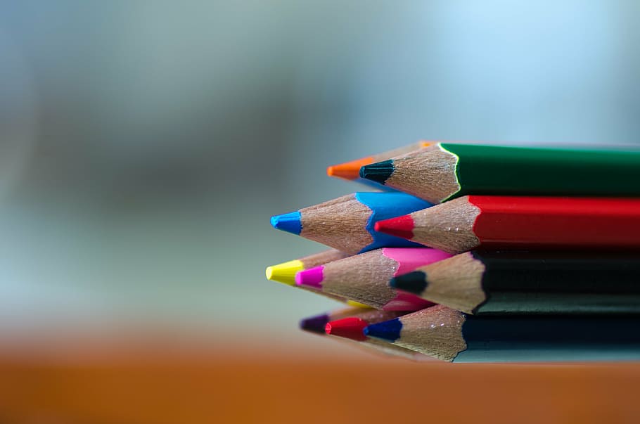 assorted-color color pencils closeup photo, colors, macro, education, HD wallpaper
