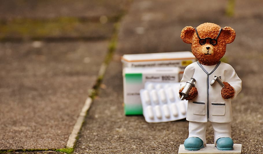 brown doctor bear figurine on selective focus photo, profession HD wallpaper