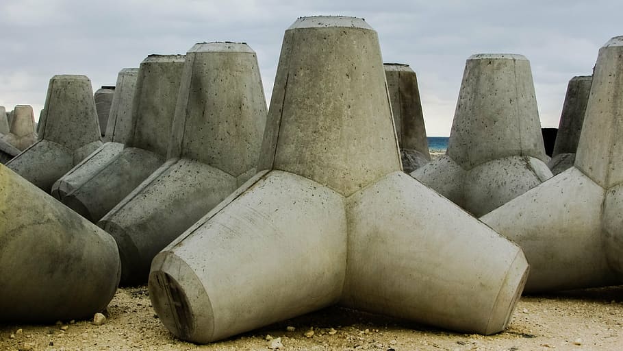 breakwater components, concrete, construction, port, construction site HD wallpaper