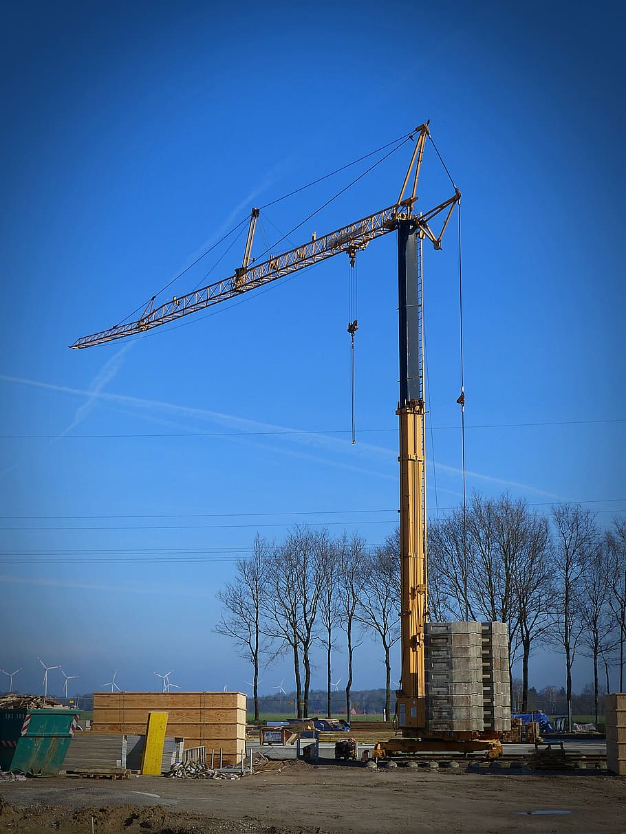 crane, baukran, site, construction work, boom, technology, sky HD wallpaper