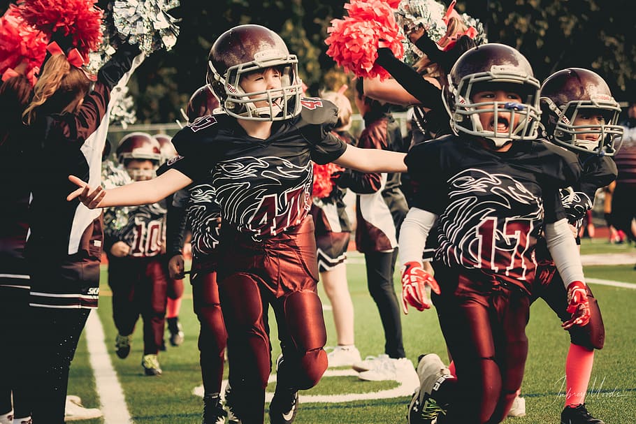 Children in White and Red Football Outfit, action, American football