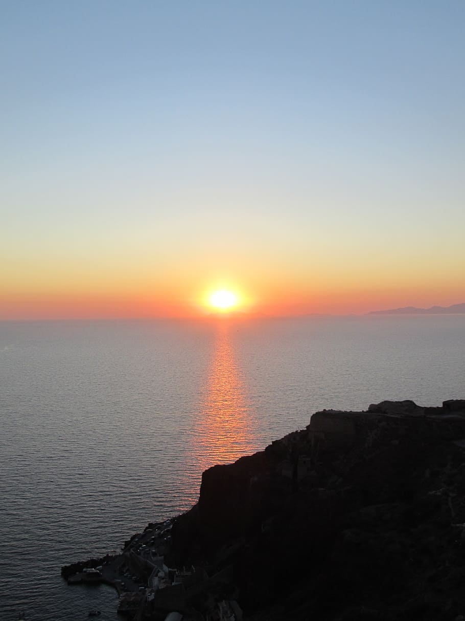 sunset, greece, sky, scenics - nature, sea, tranquility, water HD wallpaper