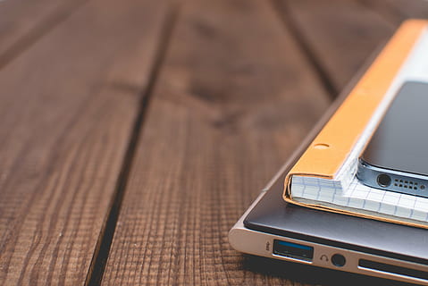 untitled, gray, orange, device, table, top, laptop, notebook HD wallpaper