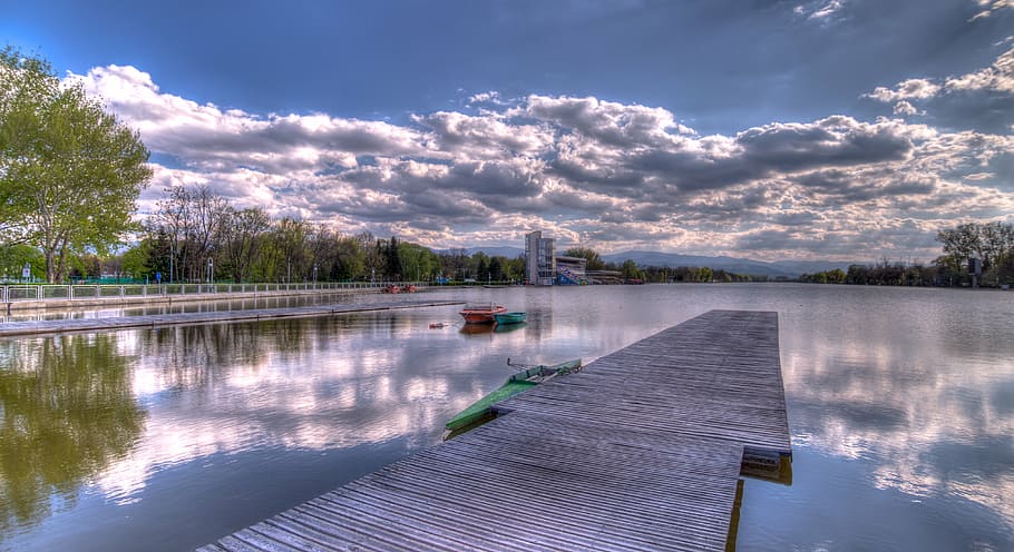 boat, clouds, dock, hdr, landscape, nature, outdoors, park HD wallpaper
