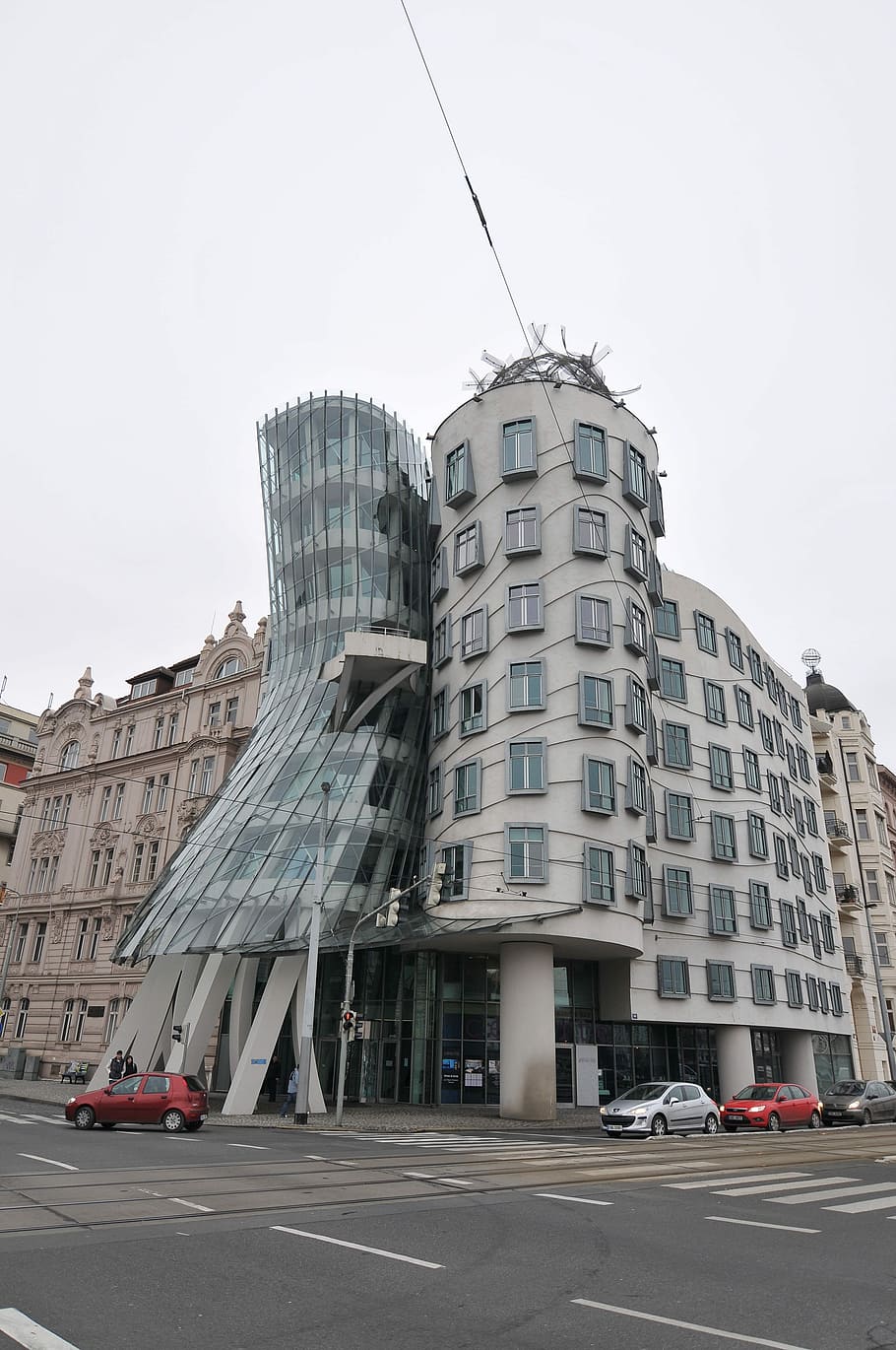Architecture, Prague, Dancing House, car, street, city street HD wallpaper