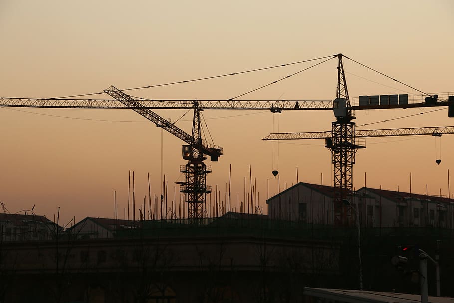 building, background, crane, sky, sunset, architecture, built structure HD wallpaper