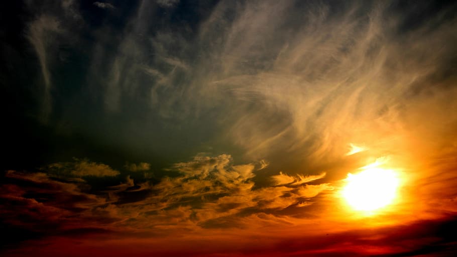 golden hour photo of sky, sun, sunset, cloud, red, nature, beauty in nature HD wallpaper
