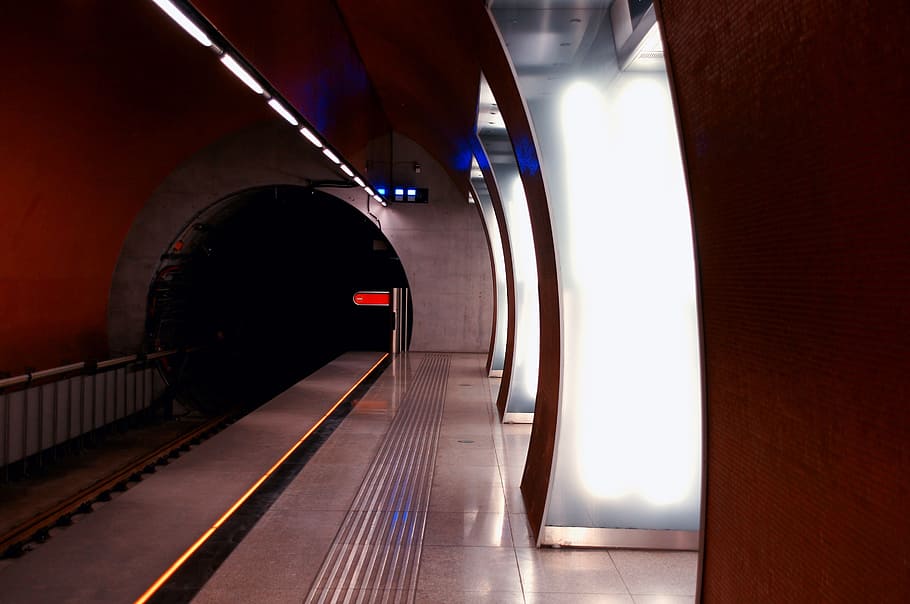 subway platform with lights, metro, underground, station, budapest HD wallpaper