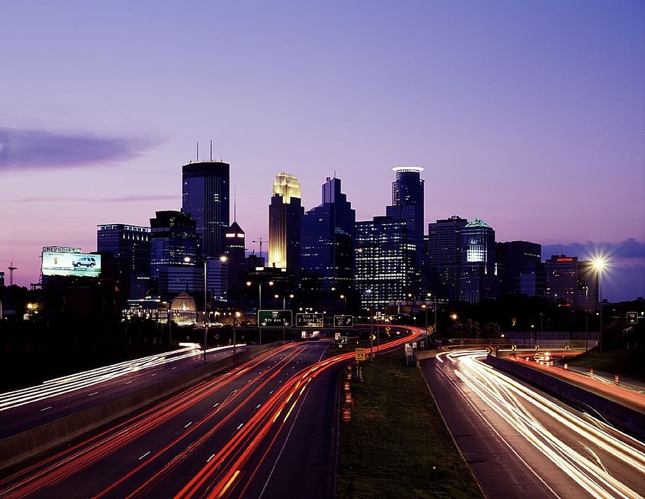 high-rise building during night time, city skyline, minneapolis, HD wallpaper