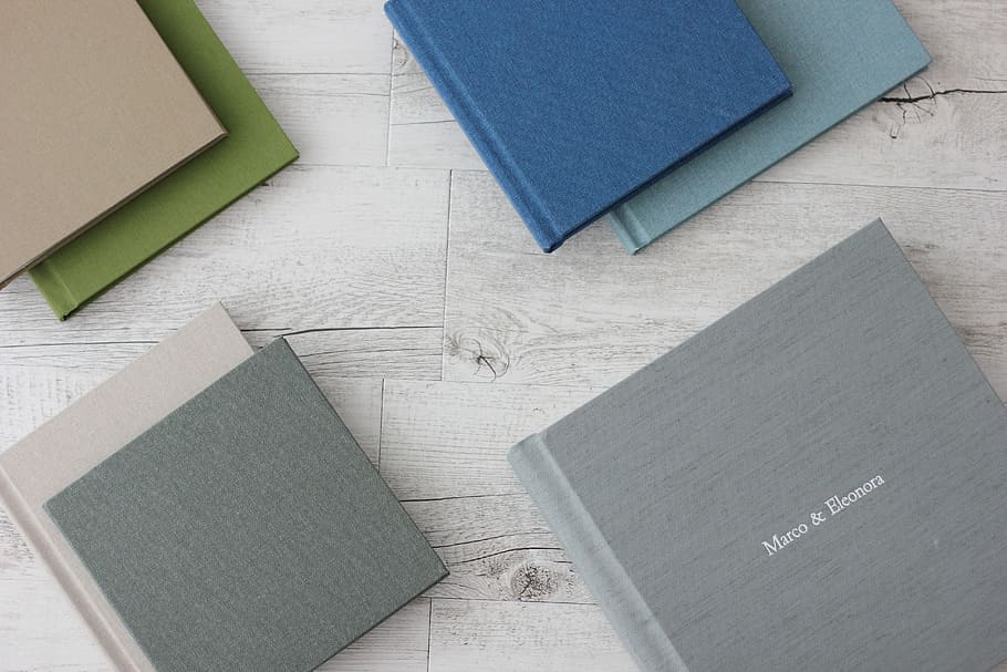 assorted-color hardbound books, gray and blue books, notebook HD wallpaper