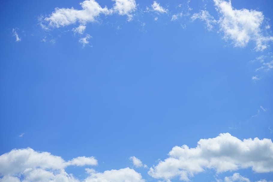 low angle of mid-cloudy, summer clouds, sky, white, blue, summer day HD wallpaper
