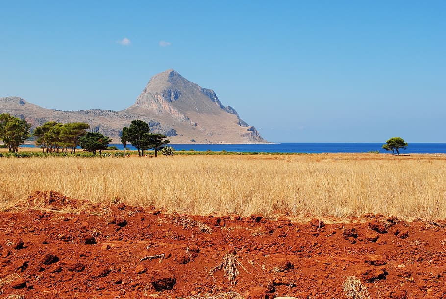 sicily, open space, landscape, mountain, summer, scenics, blue HD wallpaper
