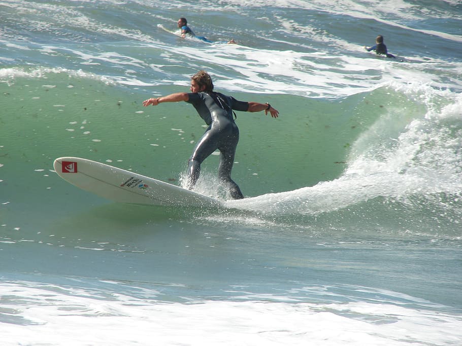 surf, surfer, sea, wave, board, water, motion, real people HD wallpaper
