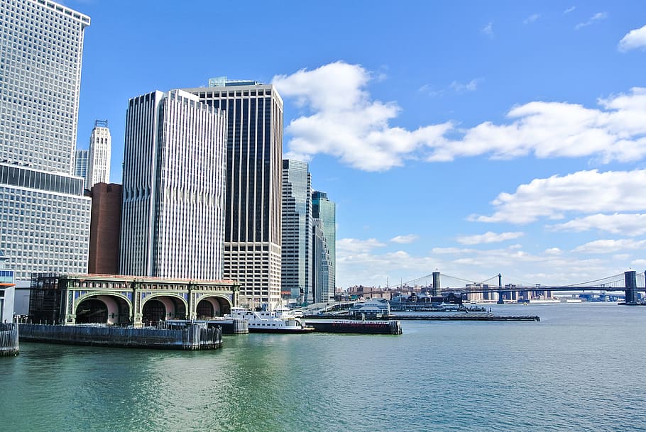 city buildings besides harbor, architecture, urban landscape