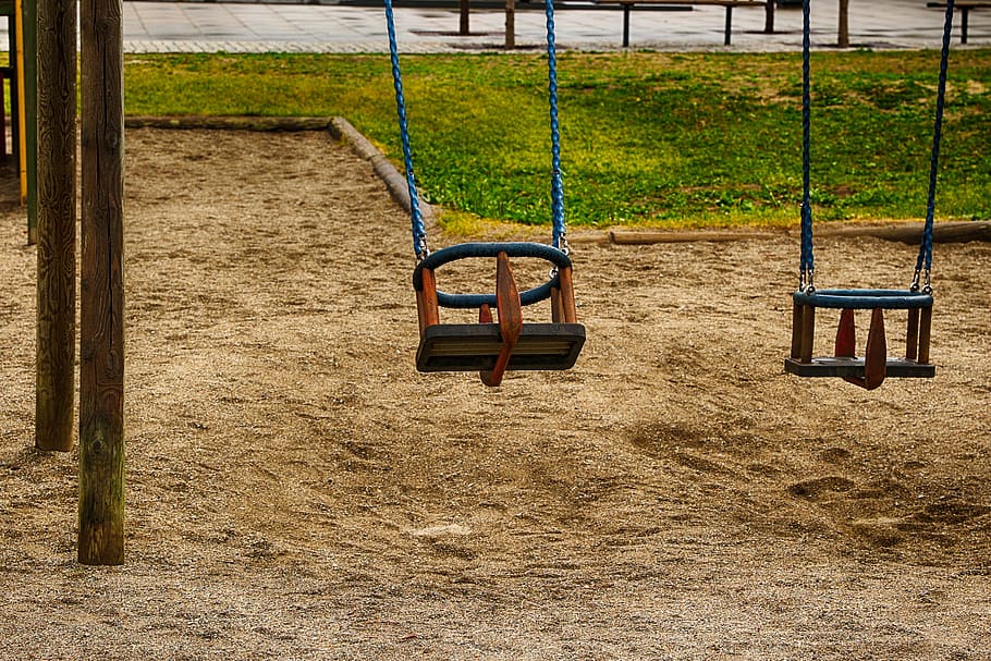 kids playground, children park, children area, swing, absence, HD wallpaper