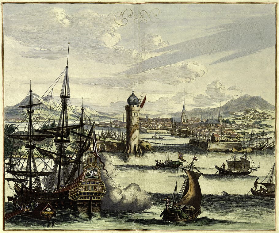 17th century depiction of Havana, Cuba, boats, photos, public domain, HD wallpaper