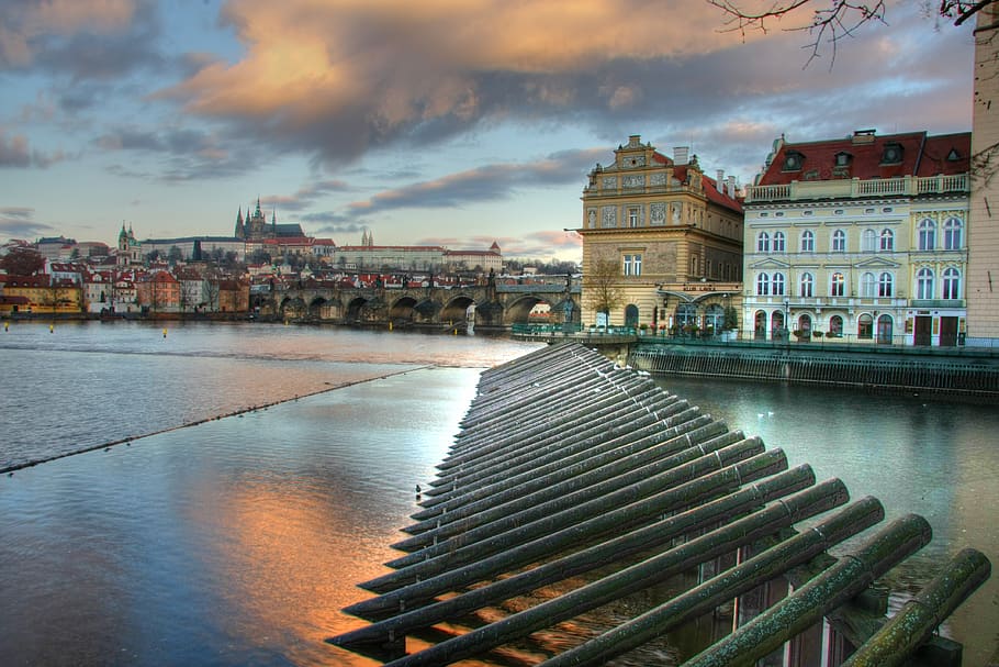 prague, bridge, river, water, architecture, built structure HD wallpaper