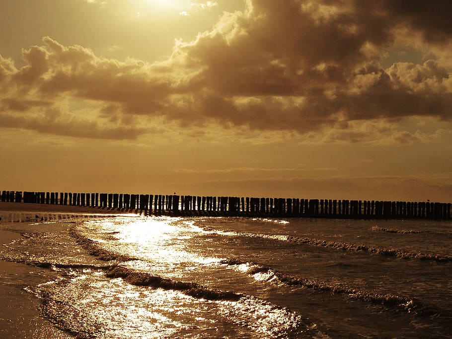 sky, wave, clouds, sun, water, ocean, beach, nature, cloud - sky HD wallpaper