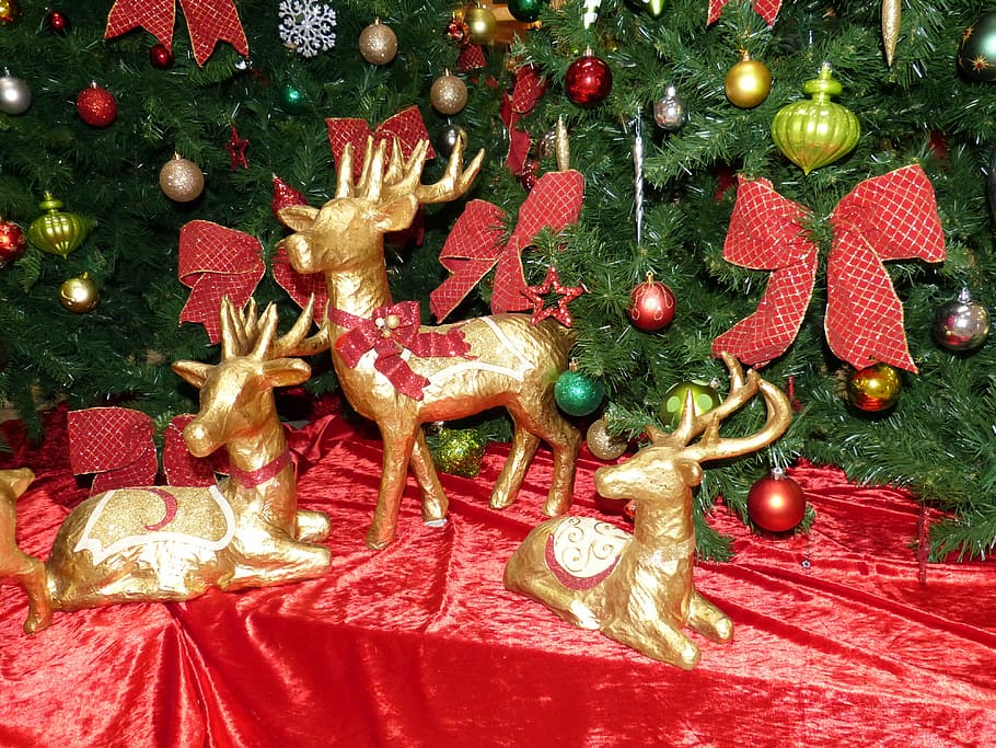 Christmas, Atmosphere, Golden, christmas ornament, pine needles, HD wallpaper