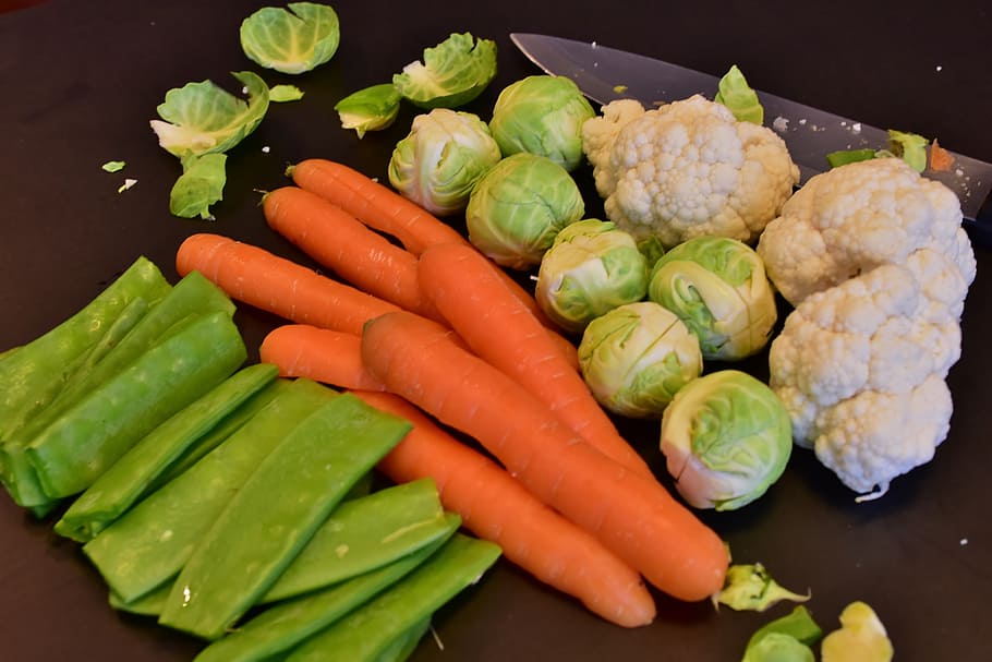 cauliflowers, carrots, and cabbages, vegetables, raw, beans HD wallpaper