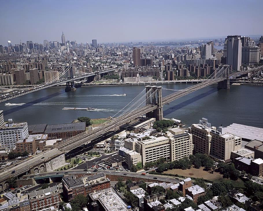 brooklyn bridge, manhattan, skyline, view, landmark, nyc, new york city HD wallpaper